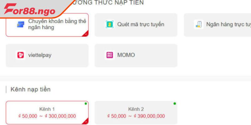 Quy trình nạp tiền For88